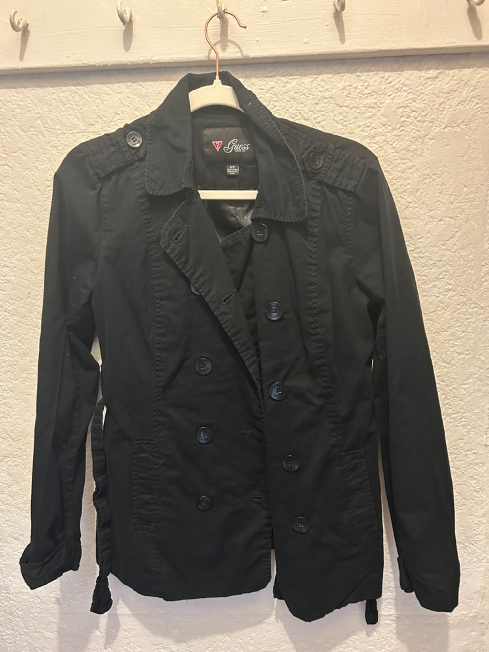 GUESS Black Double-Breasted Trench Jacket